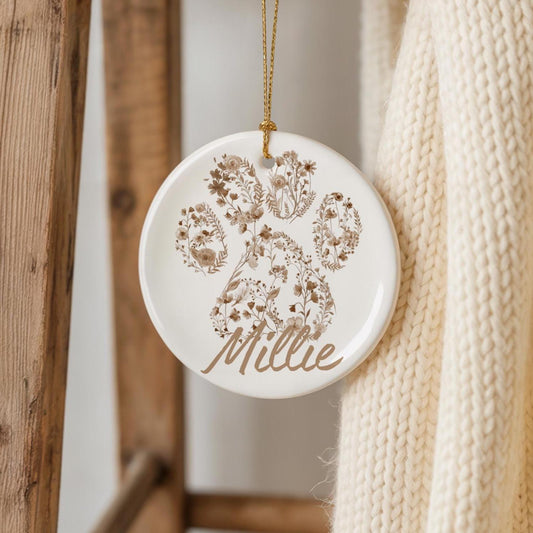 Personalized Dog Paw Print Ceramic Ornament: Keepsake Gift
