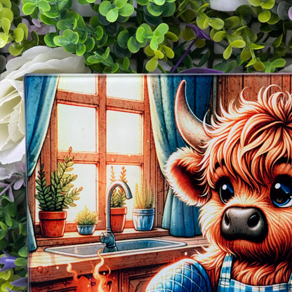 Highland Cow Kitchen Baking 8inchx11inch Glass Chopping Board