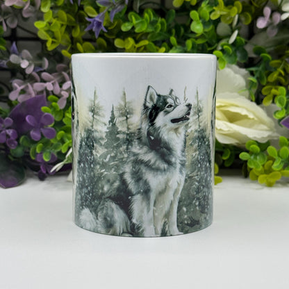 Alaskan Malamute Winter Forest 11oz Ceramic Coffee Mug: Unique Dog Lover Gift