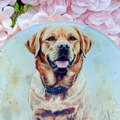 Labrador Glass Round Tea Pot Holder/Chopping Board