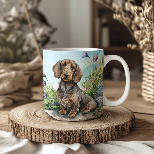 Dachshund Landscape Floral 11oz Ceramic Dog Mug