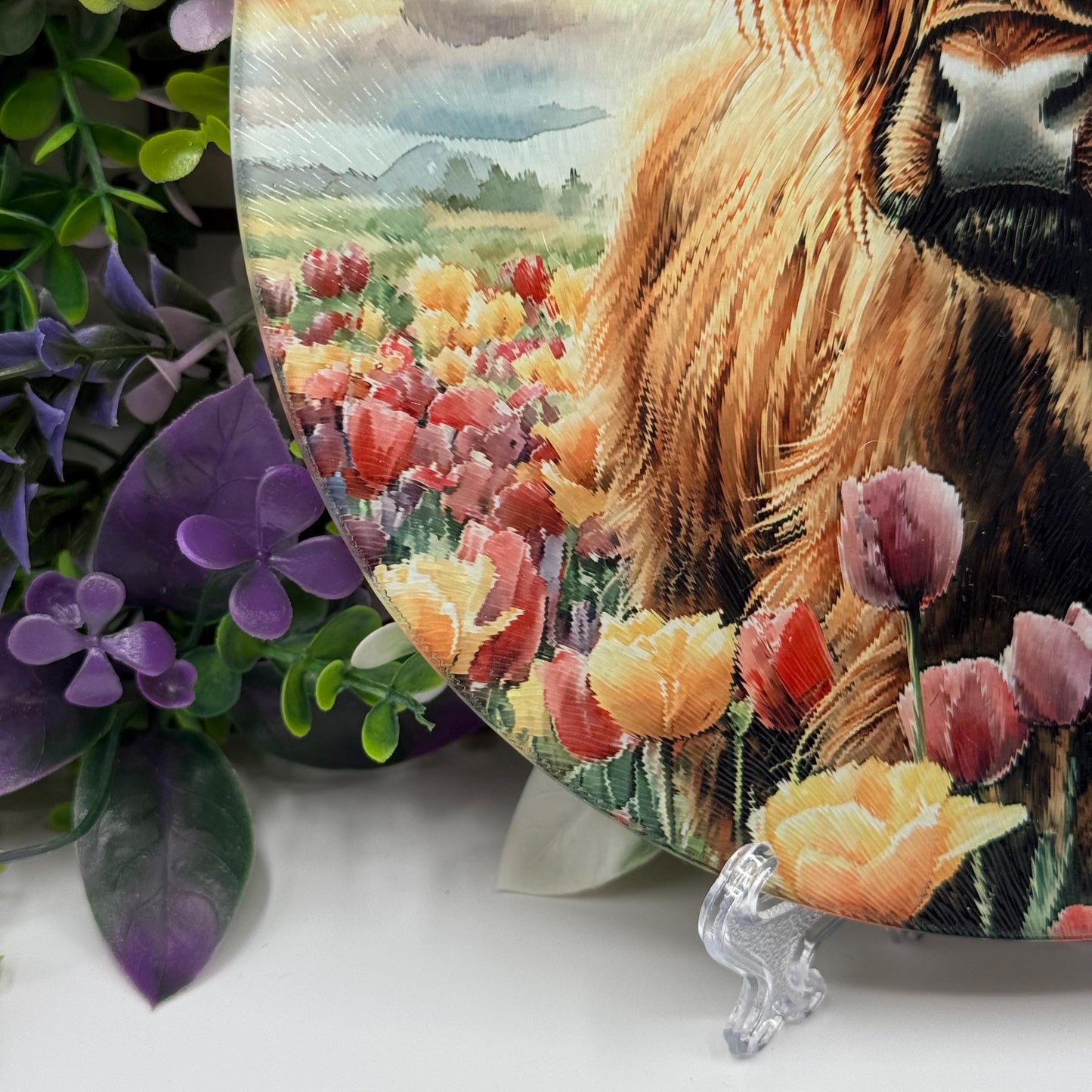 Highland Cow Round Glass Tea Pot Holder - Chopping Board - Worktop Protector - Heat Mat