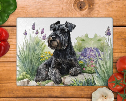 Schnauzer Black 8inchx11inch Glass Cutting Board: Handmade Kitchen Decor