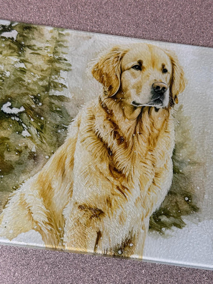Golden Retriever Glass Chopping Board - Worktop Saver - Kitchen Decor - Heat Mat