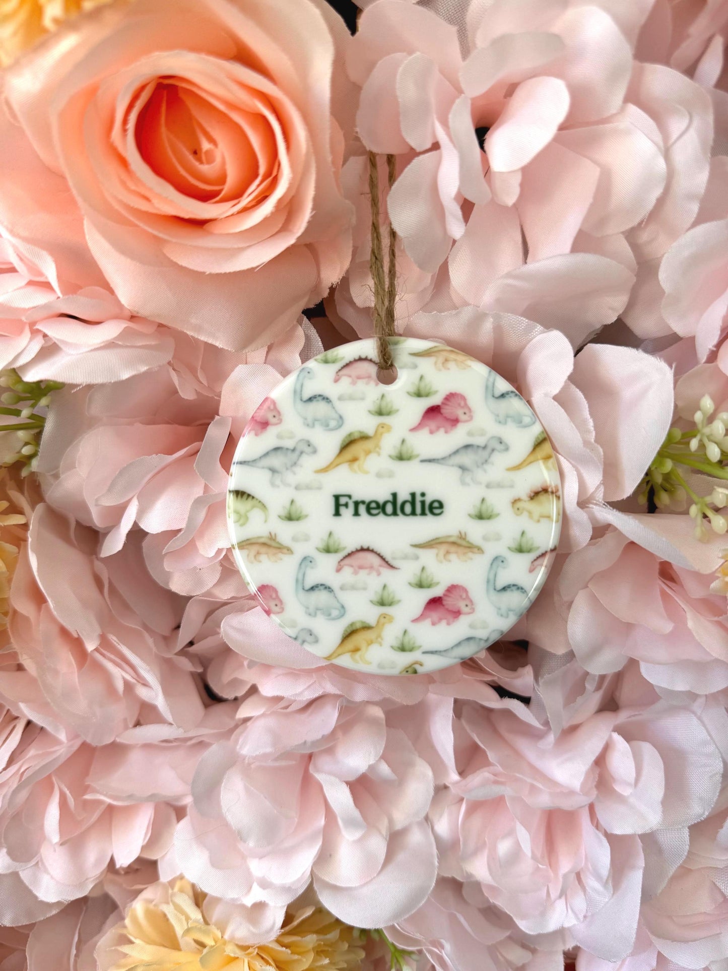 Personalized Dinosaur Ornament: Ceramic Baby Keepsake Gift