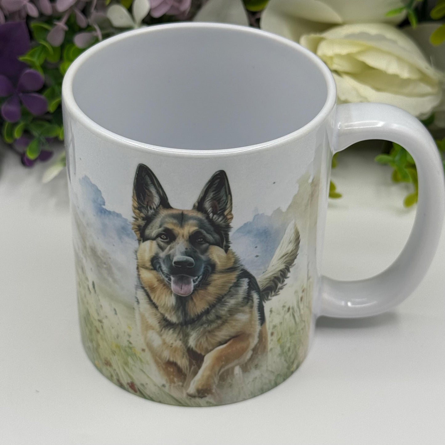 German Shepherd Wildflower Field 11oz Ceramic Dog Mug