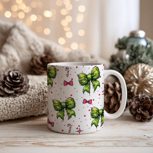 Christmas Bow and Candy Cane 11oz Ceramic Mug