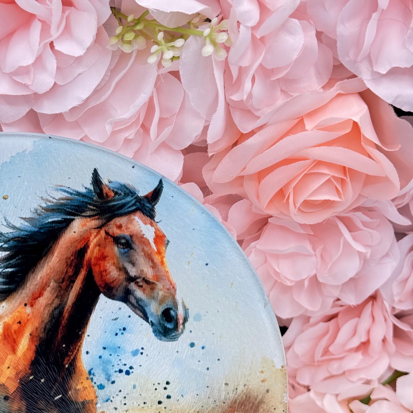 Horse Glass Round Tea Pot Holder/Chopping Board, Cutting Board