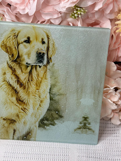 Golden Retriever Glass Chopping Board - Worktop Saver - Kitchen Decor - Heat Mat