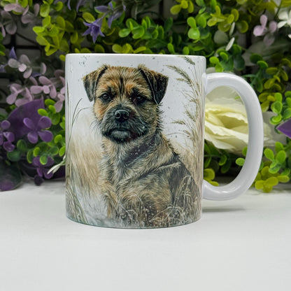 Border Terrier Dog Wheat/Corn Field Mug: Handmade Ceramic Coffee Cup, Pet Lover Gift