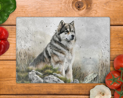 Alaskan Malamute Glass Chopping Board / 8inch x 11inch / Handmade Kitchen Decor