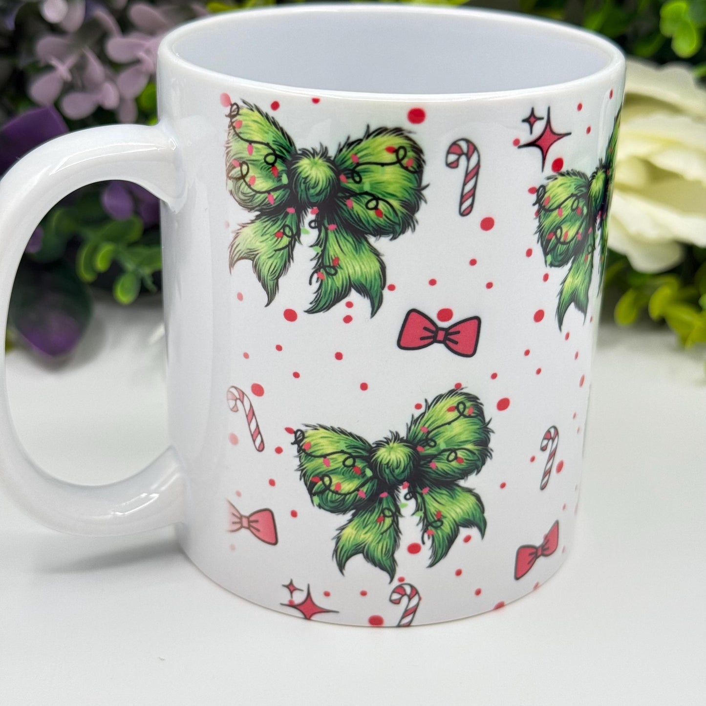 Christmas Bow and Candy Cane 11oz Ceramic Mug