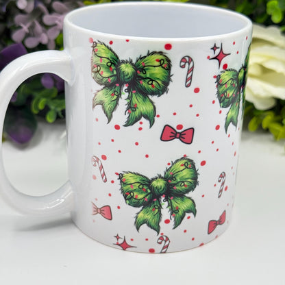 Christmas Bow and Candy Cane 11oz Ceramic Mug