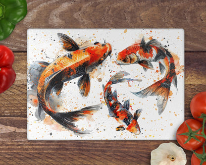 Koi Fish Glass Chopping Board / 8inch x 11inch / Handmade Kitchen Decor