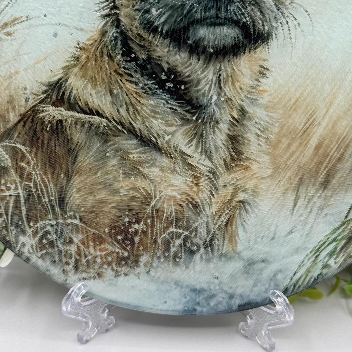 Border Terrier Wheat/Corn Field 20cm Round Glass Chopping Board: Handmade Kitchen Decor
