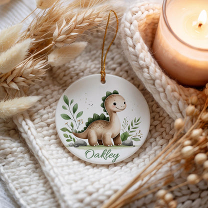 Personalized Dinosaur Ornament: Ceramic Keepsake Gift