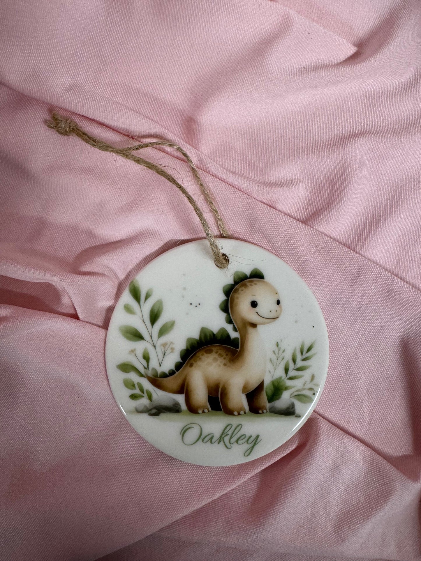 Personalized Dinosaur Ornament: Ceramic Keepsake Gift