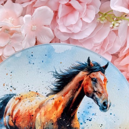 Horse Glass Round Tea Pot Holder/Chopping Board, Cutting Board