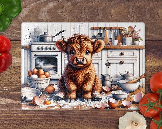 Highland Cow Kitchen Cooking 8inchx11inch Glass Chopping Board