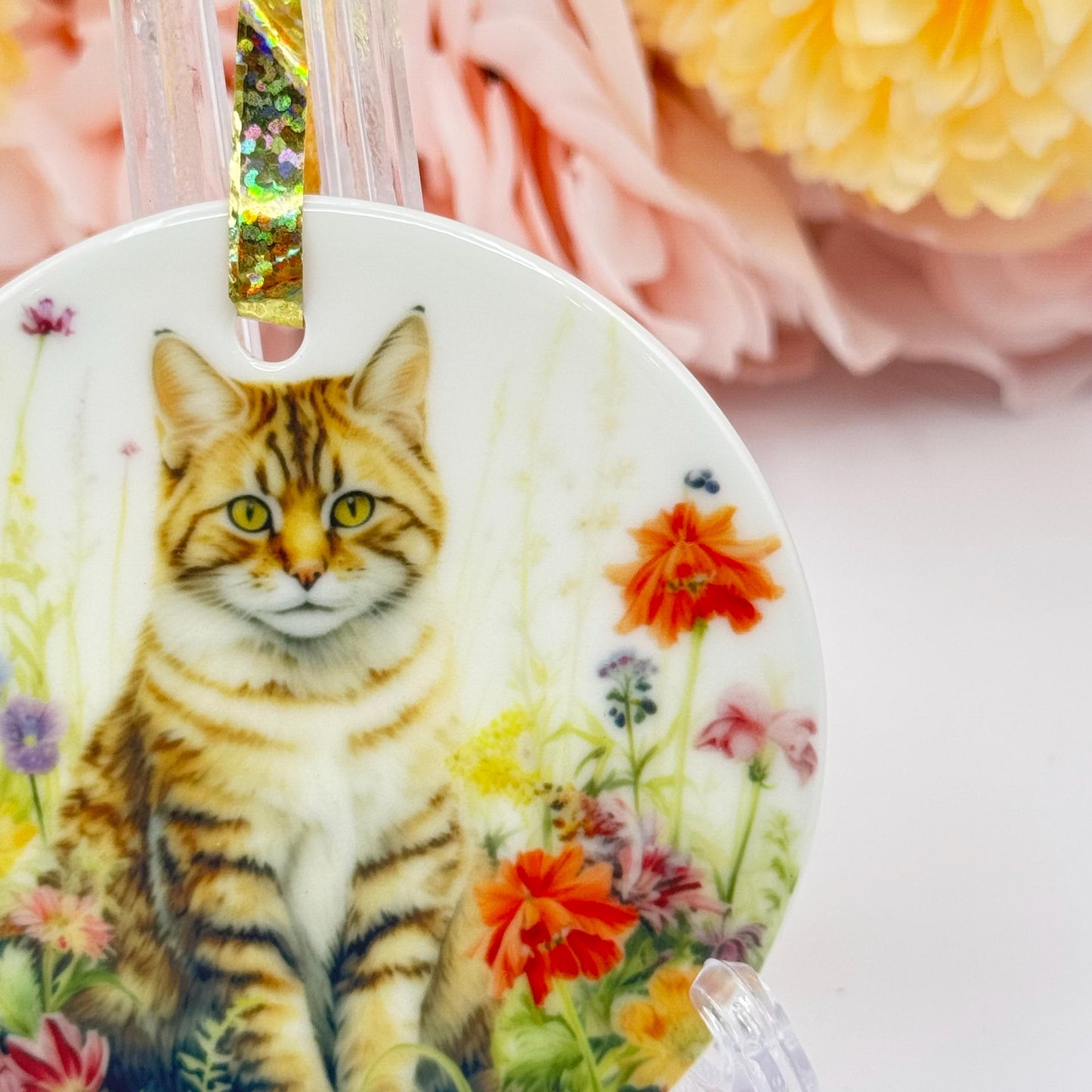 Personalized Cat Floral Ceramic Ornament: Keepsake Pet Gift