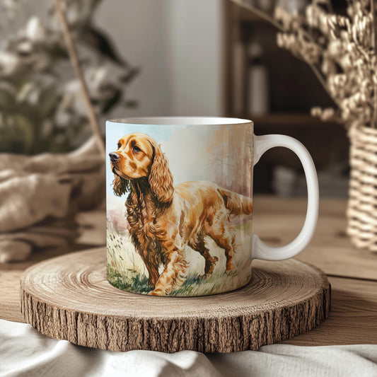 Cocker Spaniel Ceramic Dog Mug: Landscape Design, Pet Lover Gift