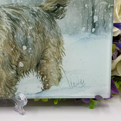 Norfolk Terrier Winter Snow 8inch x 11inch Glass Chopping Board