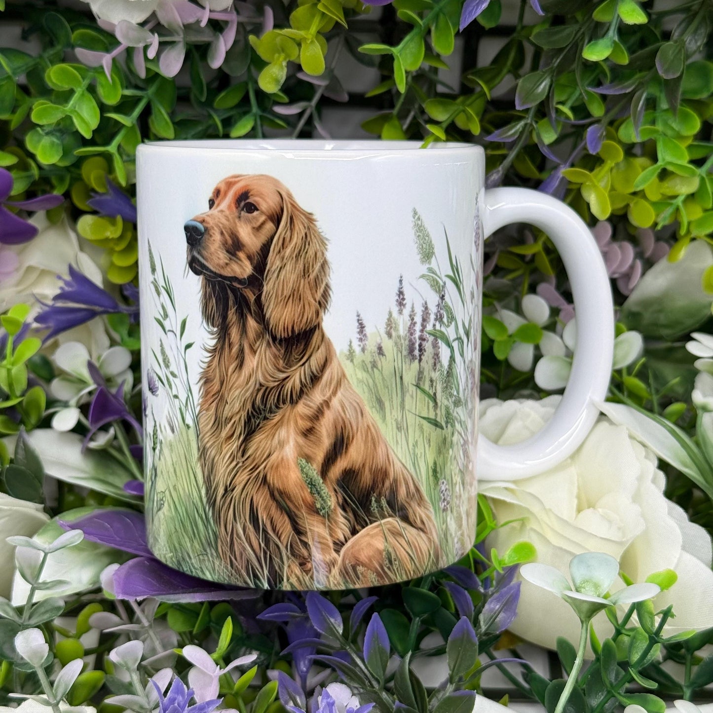 Irish Setter Floral Grass 11oz Dog Mug: Handmade Ceramic Coffee Cup