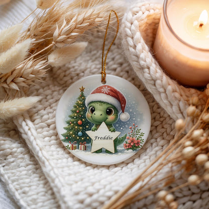 Personalised Dinosaur Christmas Ceramic Ornament