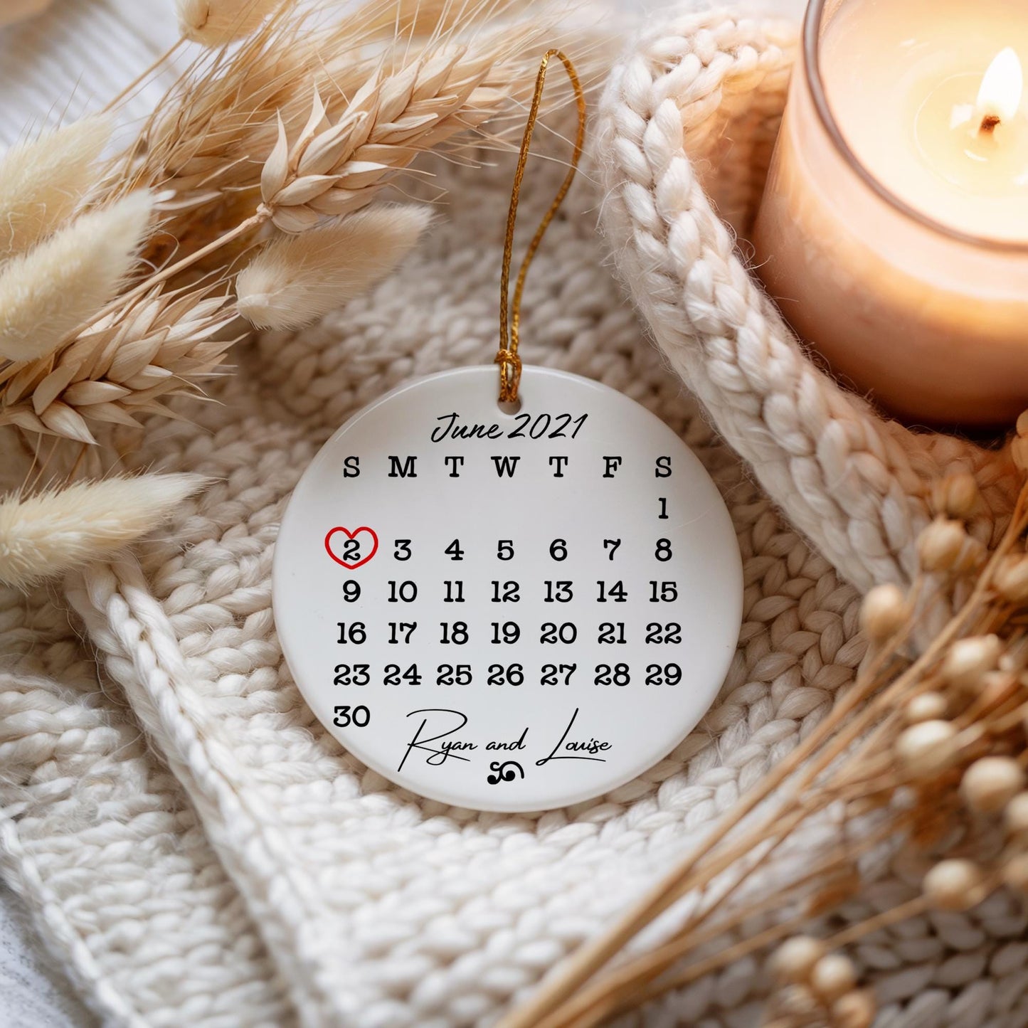 Personalized Date Calendar Ornament: Anniversary Keepsake Gift