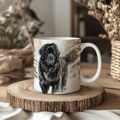 Newfoundland Snowy Winter Forest Dog Ceramic 11oz Mug